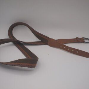 Men's brown Leather and bi-color cotton webbing belt.